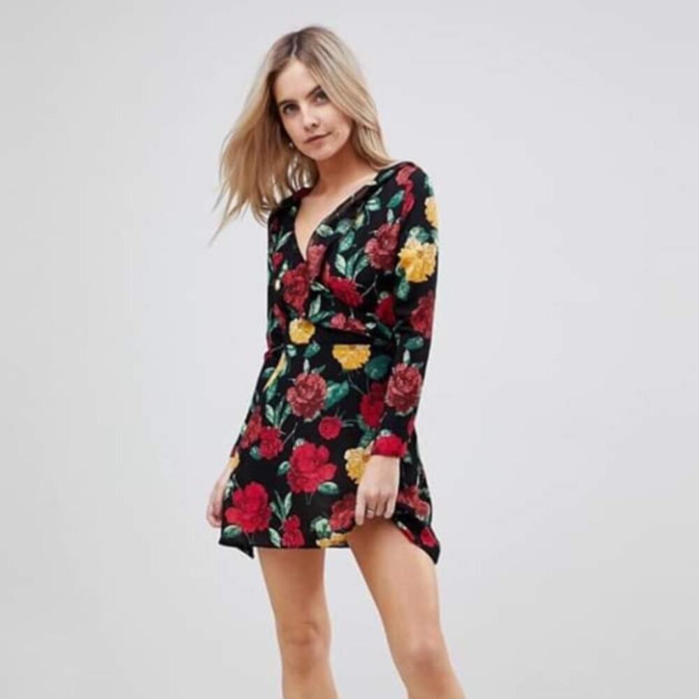 MISSGUIDED PETITE Women's Woven Wrap Tea Dress Size 6
